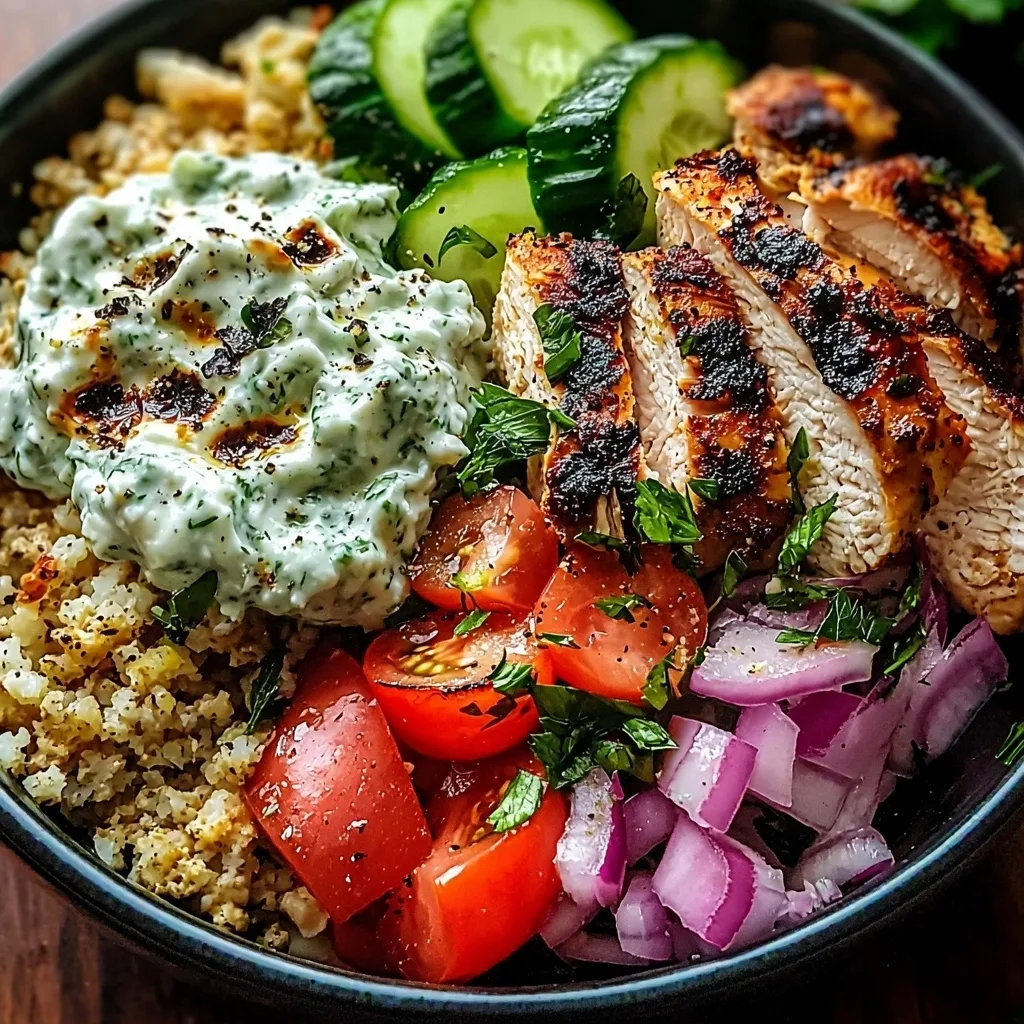 Loaded Mediterranean Chicken Power Bowl with Tzatziki and Feta