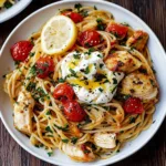Chicken Spaghetti with Burrata and Lemon Butter Garlic Sauce