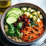 Mediterranean Quinoa Bowls with Roasted Red Pepper Sauce