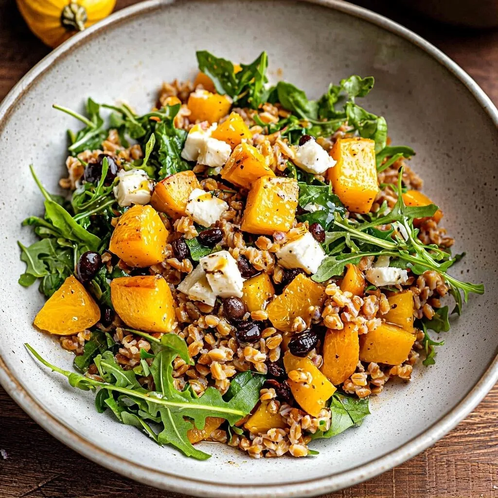 Fall Farro Salad with Squash with Honey Mustard Dressing