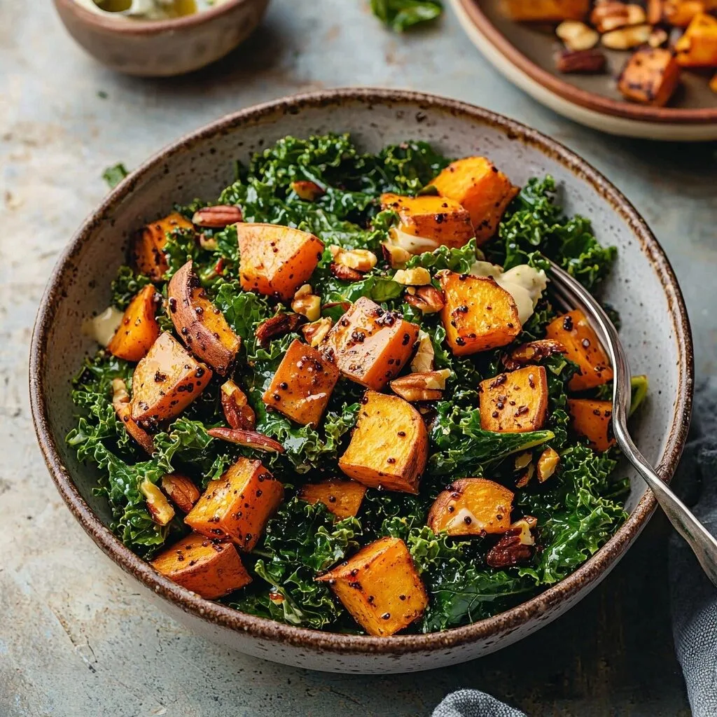 Sweet Potato Kale Salad with Maple Mustard Dressing