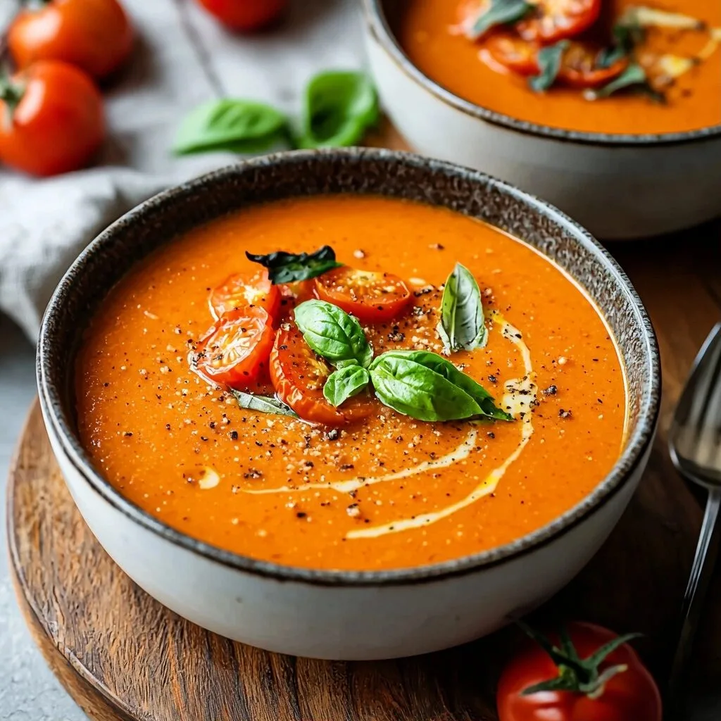 Tomato Basil Soup with Fresh Roasted Tomatoes