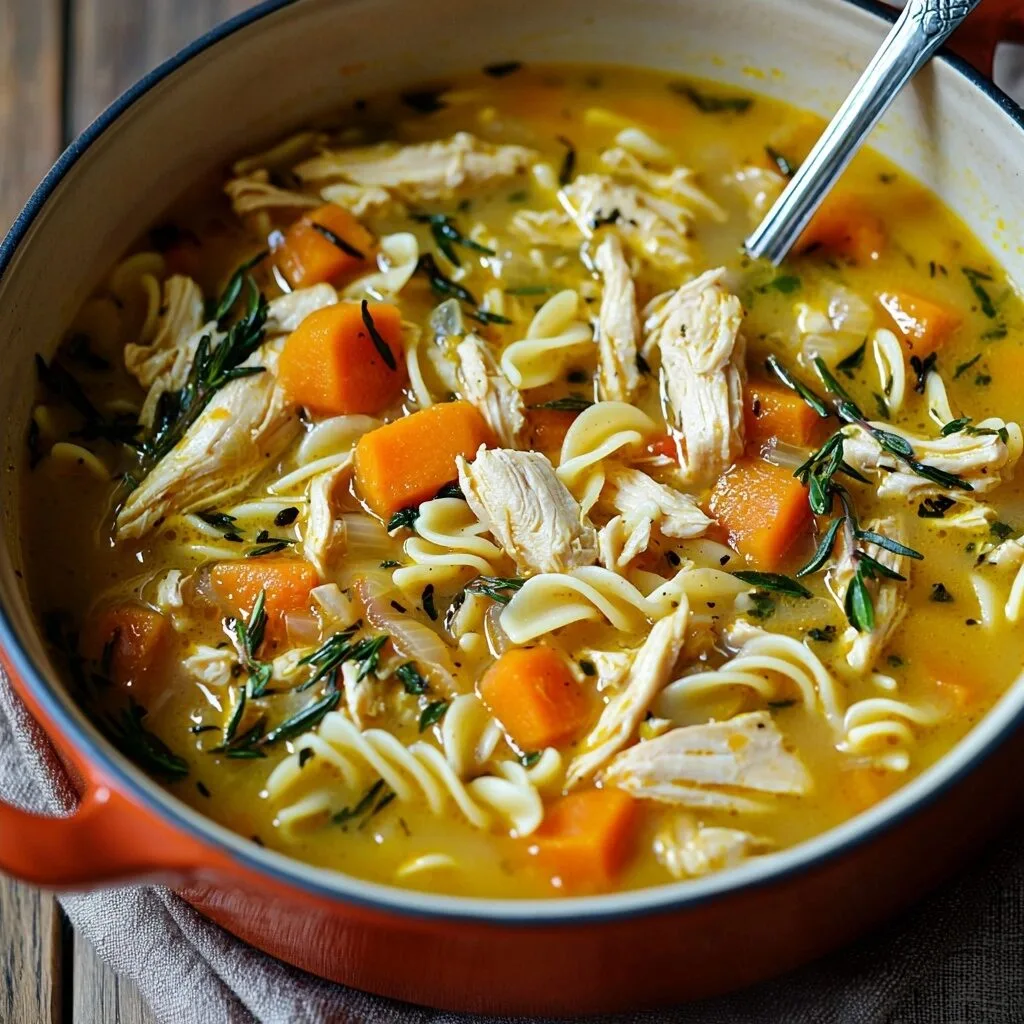 Roasted Pumpkin Chicken Noodle Soup