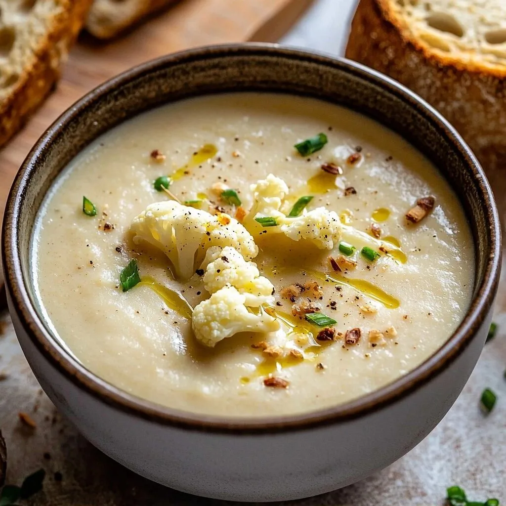 Roasted Garlic Cheddar Cauliflower Soup