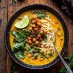 30 Minute Coconut Curry Noodle Soup with Chili Crisp Chickpeas