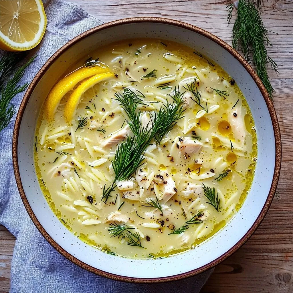Greek Avgolemono Soup with Chicken, Lemon and Orzo