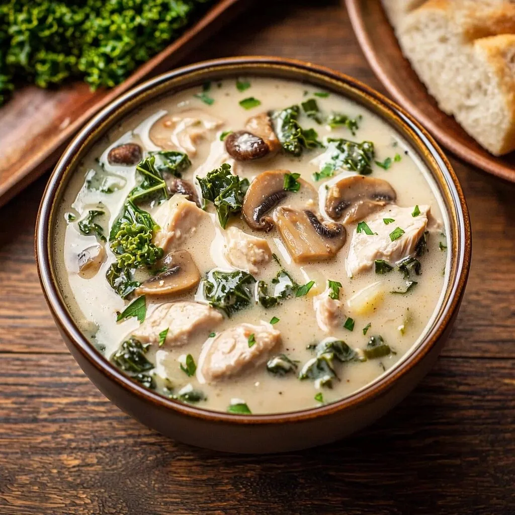 Creamy Mushroom Kale Turkey Soup