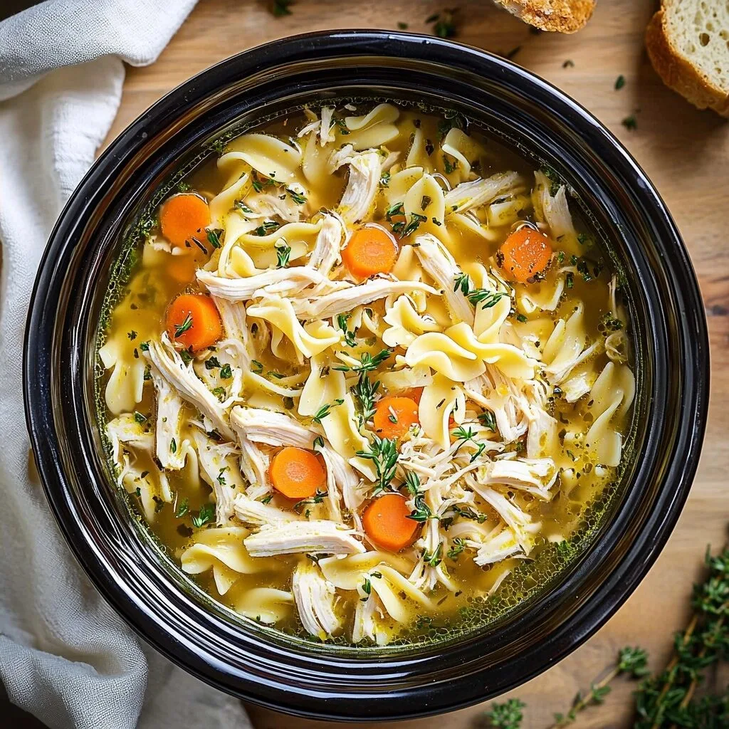 Easy Homemade Crockpot Chicken Noodle Soup Recipe