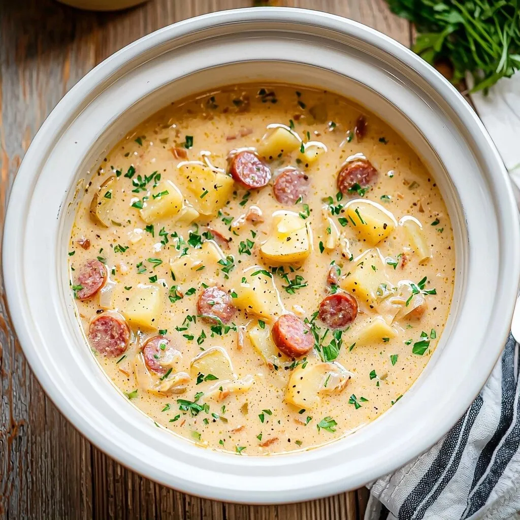 Slow Cooker Cheesy Potato Kielbasa Soup