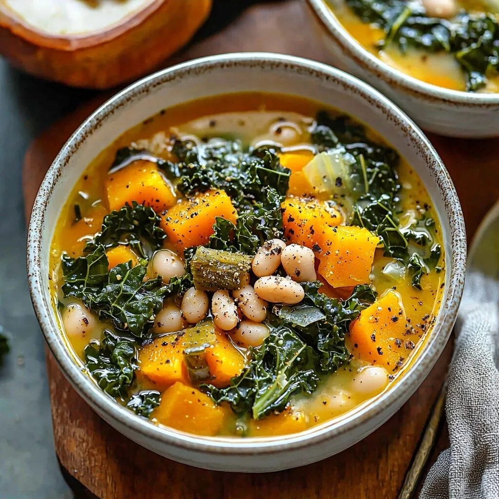 Easy Butternut Squash, Kale and White Bean Soup