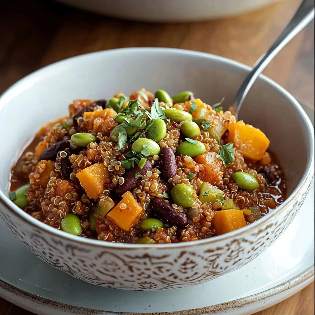 Turkey Quinoa Chili with Butternut Squash and Edamame