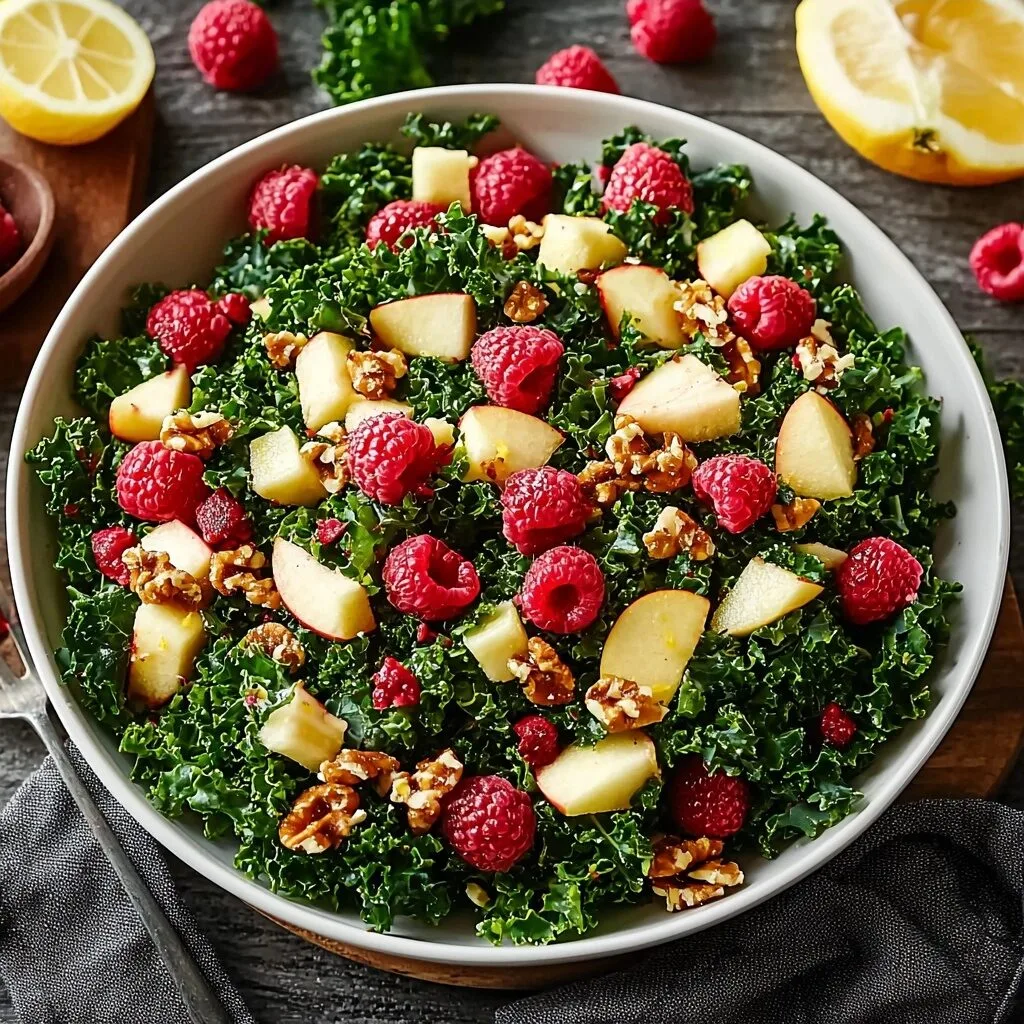 Raspberry Apple Kale Salad with Lemon Dressing
