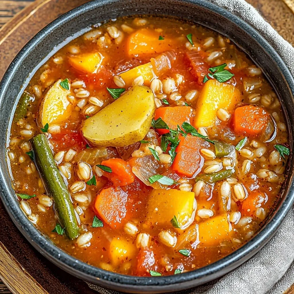 Easy Slow Cooker Vegetable Barley Soup (8+ Vegetables)