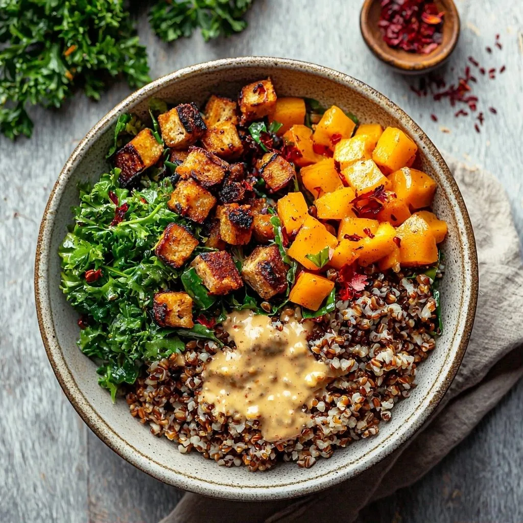 Vegetarian Autumn Grain Bowl with Lemon Tahini Vinaigrette