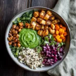Winter goodness bowl with a green sauce